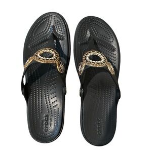 CROCS Sanrah Diamante Wedge Flip Flop Sandal Size 8